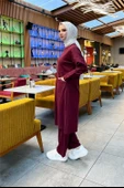 Önden İki Cepli Sade Basic Uzun Tunik Pantolon İkili Spor Takımı - 03067-1.009 - Bordo thumbnail 7