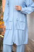 Kapşonlu Fermuarlı Çift Cepli Kap İkili Tesettür Eşofman Takımı - (38-46) - 71305 - İndigo thumbnail 6