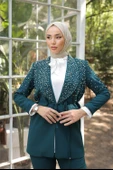 Belden Bağlamalı İncili Ceket Takımı - (38-46) - 71193 - Zümrüt Yeşili thumbnail 6