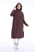Atlas Kapşonlu Uzun Sade Basic Sweatshirt - 03007-1.028 - Kahverengi thumbnail 9