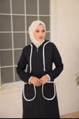 Kapşonlu Fermuarlı Cepli Uzun İkili Tesettür Eşofman Takımı - (38-46) - 71189 - Lacivert thumbnail 3