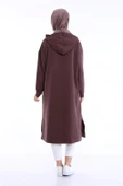 Atlas Kapşonlu Uzun Sade Basic Sweatshirt - 03007-1.028 - Kahverengi thumbnail 2