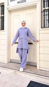 Kapşonlu Yırtmacı Bağcık Detaylı Pamuklu Tesettür Eşofman Takımı - (38-46) - 71168 - Lila thumbnail 6