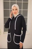 Kapşonlu Fermuarlı Cepli Uzun İkili Tesettür Eşofman Takımı - (38-46) - 71189 - Lacivert thumbnail 4
