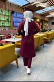 Önden İki Cepli Sade Basic Uzun Tunik Pantolon İkili Spor Takımı - 03067-1.009 - Bordo thumbnail 8