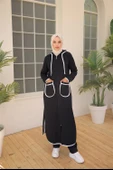 Kapşonlu Fermuarlı Cepli Uzun İkili Tesettür Eşofman Takımı - (38-46) - 71189 - Lacivert thumbnail 1