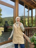 Despina Kapitone Fermuarlı Çıtçıtlı Kolsuz Yelek - (38-46) - 71150 - Bej - 4