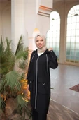 Kapşonlu Fermuarlı Çift Cepli Kap İkili Tesettür Eşofman Takımı - (38-46) - 71305 - Siyah thumbnail 5