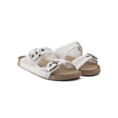 Kadın Beyaz Hasır Terlik Örgü Dantel Nakış İşlemeli Triko Yazlık Tatil Ev Günlük Terlik thumbnail 1