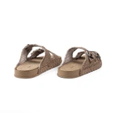 Kadın Camel Hasır Terlik Örgü Dantel Nakış İşlemeli Triko Yazlık Tatil Ev Günlük Terlik thumbnail 2