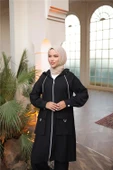 Kapşonlu Fermuarlı Çift Cepli Kap İkili Tesettür Eşofman Takımı - (38-46) - 71305 - Siyah thumbnail 4