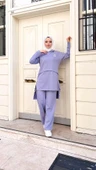Kapşonlu Yırtmacı Bağcık Detaylı Pamuklu Tesettür Eşofman Takımı - (38-46) - 71168 - Lila thumbnail 10