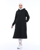 Atlas Kapşonlu Uzun Sade Basic Sweatshirt - 03007-1.003 - Siyah thumbnail 1