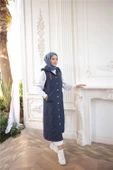 Kapşonlu Çıtçıtlı Kolsuz Cepli Uzun Kapitone Yelek - (38-46) - 71195 - Lacivert - 2