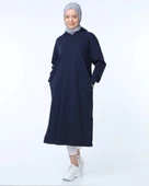 Atlas Kapşonlu Uzun Sade Basic Sweatshirt - 03007-1.015 - Lacivert thumbnail 1