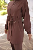 Balıkçı Yaka Belden Bağcıklı Fermuarlı İkili Tesettür Eşofman Takımı - (38-46) - 71301 - Kahverengi thumbnail 7