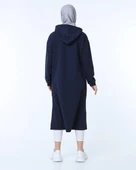 Atlas Kapşonlu Uzun Sade Basic Sweatshirt - 03007-1.015 - Lacivert thumbnail 2