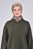 Atlas Kapşonlu Uzun Sade Basic Sweatshirt - 03007-1.005 - Haki thumbnail 4