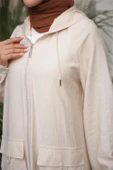 Kapşonlu Fermuarlı Çift Cepli Kap İkili Tesettür Eşofman Takımı - (38-46) - 71305 - Bej thumbnail 5