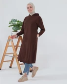 Atlas Kapşonlu Uzun Sade Basic Sweatshirt - 03007-1.020 - Mürdüm thumbnail 10