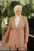 Belden Bağlamalı İncili Ceket Takımı - (38-46) - 71193 - Bej thumbnail 5