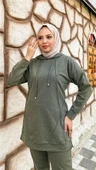 Kapşonlu O Yaka Sade Basic İkili Eşofman Spor Takımı - 03039-1.005 - Haki thumbnail 5