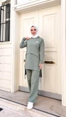 Kapşonlu Yırtmacı Bağcık Detaylı Pamuklu Tesettür Eşofman Takımı - (38-46) - 71168 - Çağla Yeşili thumbnail 7
