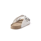 Kadın Beyaz Hasır Terlik Örgü Dantel Nakış İşlemeli Triko Yazlık Tatil Ev Günlük Terlik thumbnail 5