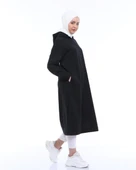 Atlas Kapşonlu Uzun Sade Basic Sweatshirt - 03007-1.003 - Siyah thumbnail 2