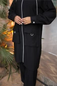 Kapşonlu Fermuarlı Çift Cepli Kap İkili Tesettür Eşofman Takımı - (38-46) - 71305 - Siyah thumbnail 6