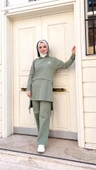 Kapşonlu Yırtmacı Bağcık Detaylı Pamuklu Tesettür Eşofman Takımı - (38-46) - 71168 - Çağla Yeşili thumbnail 4
