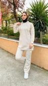 Kapşonlu O Yaka Sade Basic İkili Eşofman Spor Takımı - 03039-1.027 - Ekru thumbnail 6