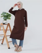 Atlas Kapşonlu Uzun Sade Basic Sweatshirt - 03007-1.020 - Mürdüm thumbnail 8