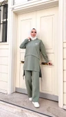Kapşonlu Yırtmacı Bağcık Detaylı Pamuklu Tesettür Eşofman Takımı - (38-46) - 71168 - Çağla Yeşili thumbnail 10