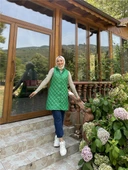 Despina Kapitone Fermuarlı Çıtçıtlı Kolsuz Yelek - (38-46) - 71150 - Koyu Yeşil - 1