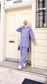 Kapşonlu Yırtmacı Bağcık Detaylı Pamuklu Tesettür Eşofman Takımı - (38-46) - 71168 - Lila thumbnail 9
