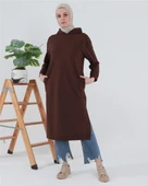 Atlas Kapşonlu Uzun Sade Basic Sweatshirt - 03007-1.020 - Mürdüm thumbnail 1