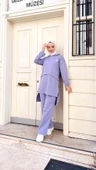 Kapşonlu Yırtmacı Bağcık Detaylı Pamuklu Tesettür Eşofman Takımı - (38-46) - 71168 - Lila thumbnail 8
