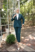 Belden Bağlamalı İncili Ceket Takımı - (38-46) - 71193 - Zümrüt Yeşili thumbnail 3