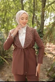 Belden Bağlamalı İncili Ceket Takımı - (38-46) - 71193 - Kahverengi thumbnail 6