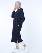 Atlas Kapşonlu Uzun Sade Basic Sweatshirt - 03007-1.015 - Lacivert thumbnail 4