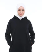 Atlas Kapşonlu Uzun Sade Basic Sweatshirt - 03007-1.003 - Siyah thumbnail 5