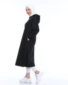 Atlas Kapşonlu Uzun Sade Basic Sweatshirt - 03007-1.003 - Siyah thumbnail 3