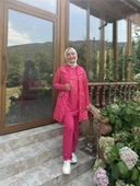 Dafne Cepli Eşofman Kolsuz Yelek Beli Lastikli Pantolon Üçlü Takım - (38-46) - 71149 - Fuşya - 1