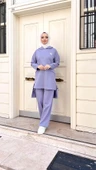 Kapşonlu Yırtmacı Bağcık Detaylı Pamuklu Tesettür Eşofman Takımı - (38-46) - 71168 - Lila thumbnail 11