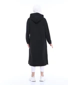 Atlas Kapşonlu Uzun Sade Basic Sweatshirt - 03007-1.003 - Siyah thumbnail 6