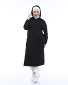 Atlas Kapşonlu Uzun Sade Basic Sweatshirt - 03007-1.003 - Siyah thumbnail 7