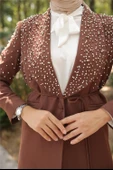 Belden Bağlamalı İncili Ceket Takımı - (38-46) - 71193 - Kahverengi thumbnail 7