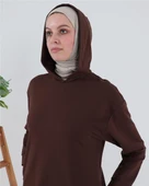 Atlas Kapşonlu Uzun Sade Basic Sweatshirt - 03007-1.020 - Mürdüm thumbnail 4