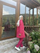 Dafne Cepli Eşofman Kolsuz Yelek Beli Lastikli Pantolon Üçlü Takım - (38-46) - 71149 - Fuşya - 4